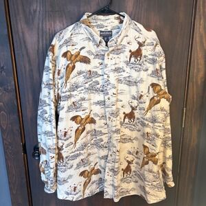 Woolrich Mens XLT Hunting Scene Pheasant Deer Print Cotton Button Down Shirt